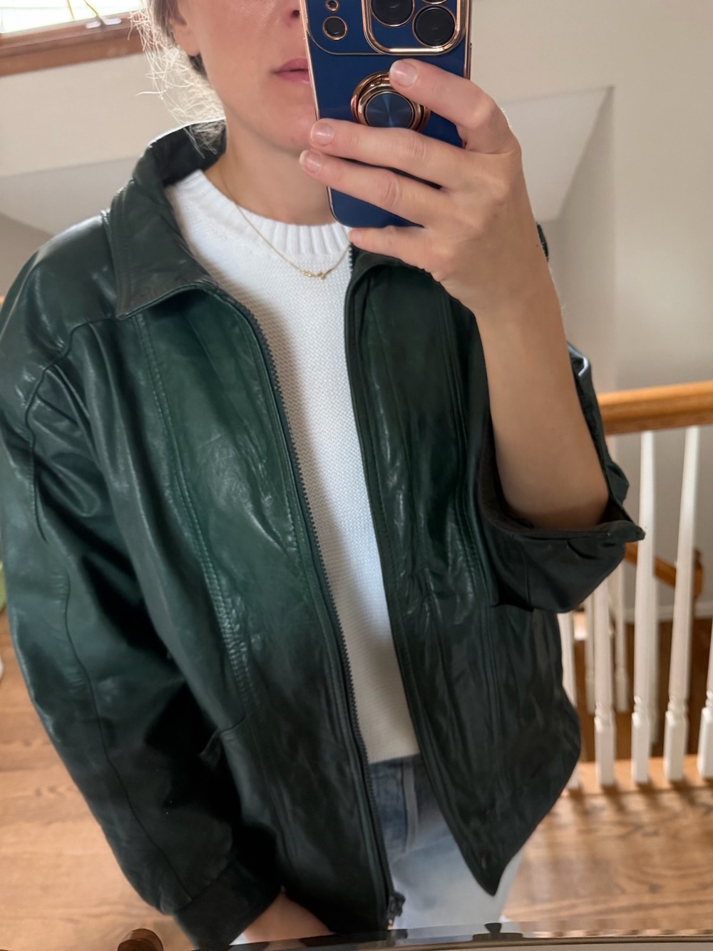 Vintage 90s Morgan Taylor Green bomber style  Leather Jacket